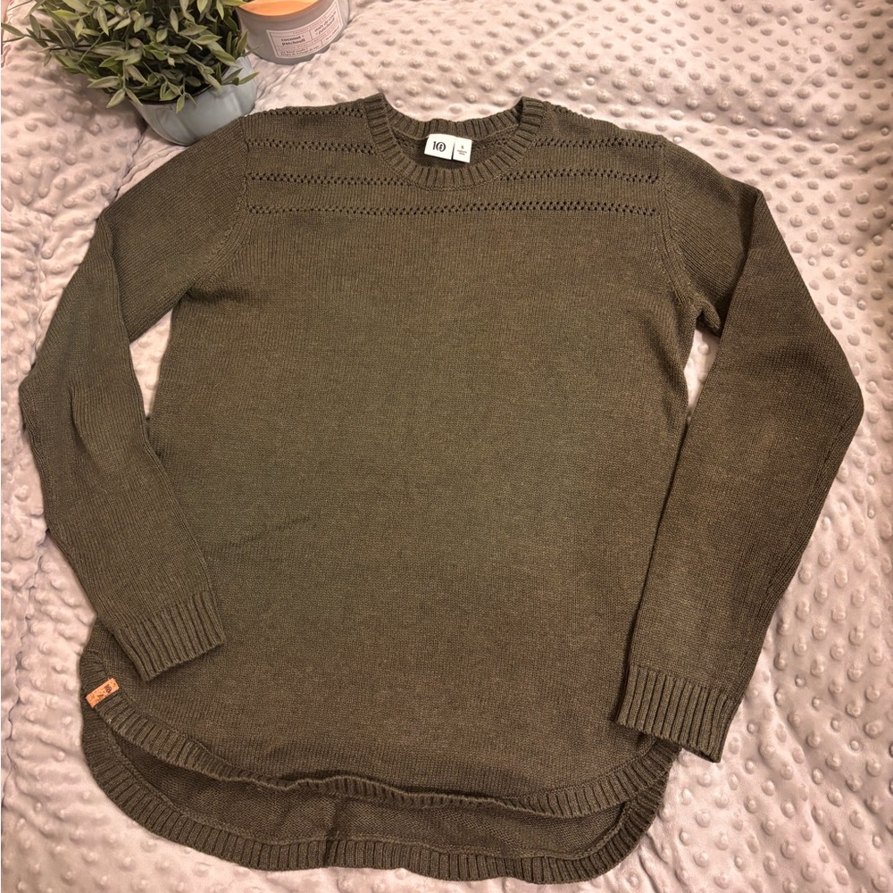 tentree Olive Green Crewneck Knit Sweater